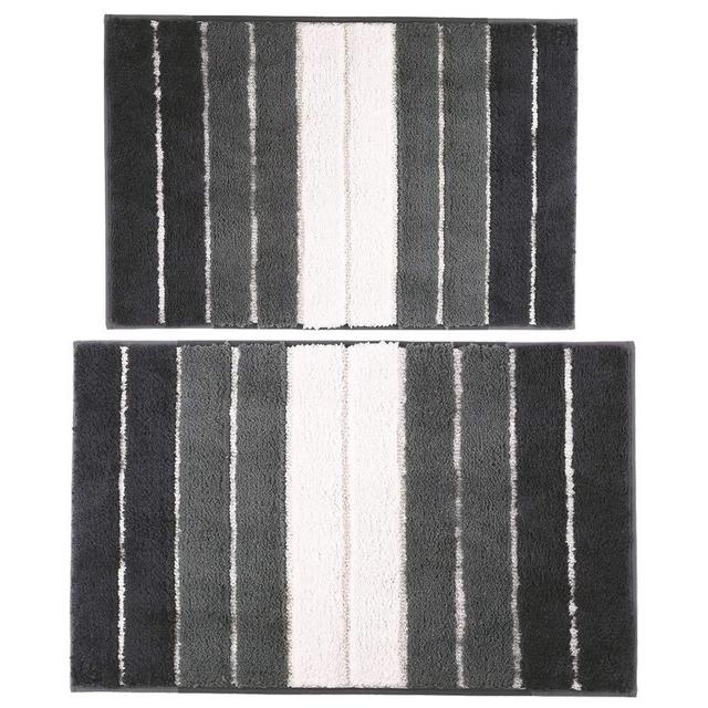 Pauwer Bath Rug Set of 2 for Bathroom Non Slip Microfiber Bath Mat Water Absorbent Bathroom Rug Shower Rugs (18"x26"+20"x32", Strip Grey)