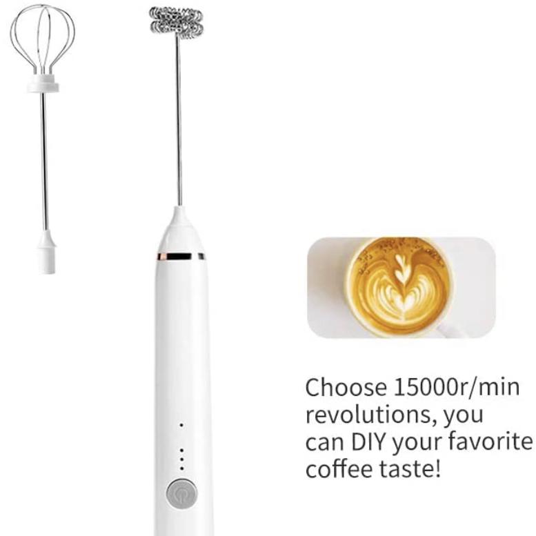 Milk Frother, Rechargeable Hand-Held Electric Milk Frother 3 Adjustable USB Charging Can Be Used for Bulletproof Coffee Protein Drinks Matcha Coffee Whisk (White)