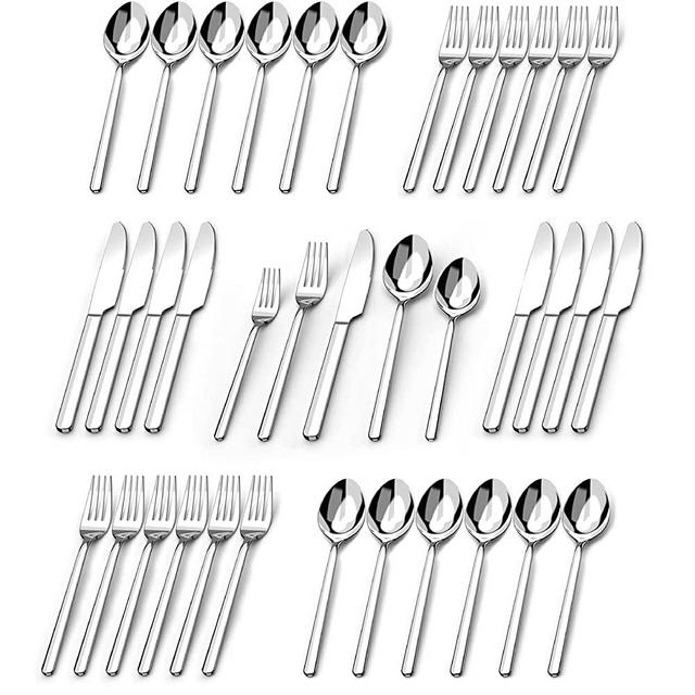 30 Pieces Silverware Set, KINGSTONE Flatware Cutlery Set for 6, 18/10  Stainless Steel Silverware Utensils Minimalist Design Dishwasher Safe