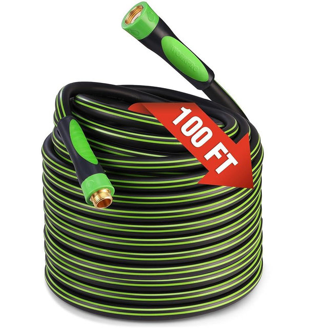 WORKPRO Hybrid Garden Hose 5/8 in.x 100ft, Water Hose Heavy Duty, Flexible, Lightweight Hybrid Rubber Hose with Rotary Handle, 3/4" Solid Brass Fittings, Outdoor Watering Hose for Lawn, Garden & Yard