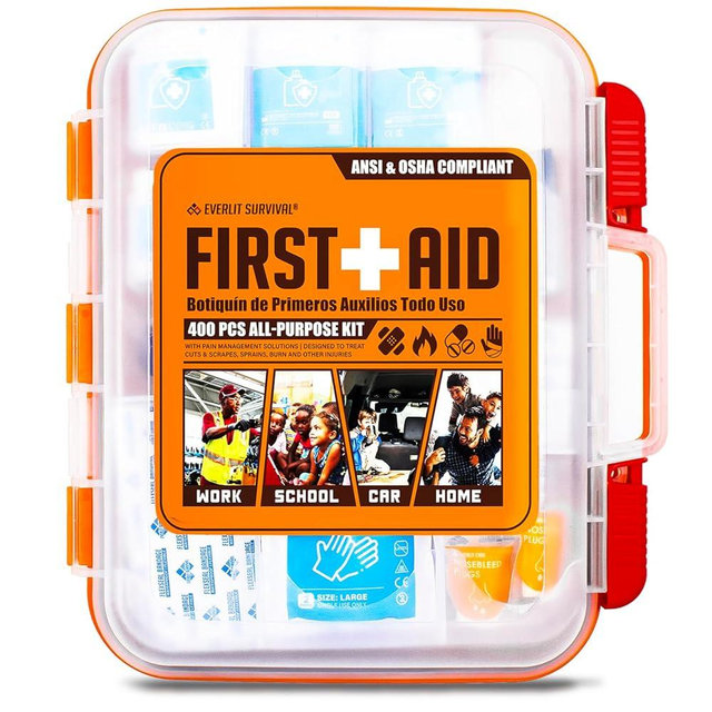 EVERLIT 400 Pcs OSHA Compliant First Aid Kit, Wall-Mountable Essential Emergency Kit for Home, Business, School, Warehouse, Construction Site, Office, Work, College Dorm