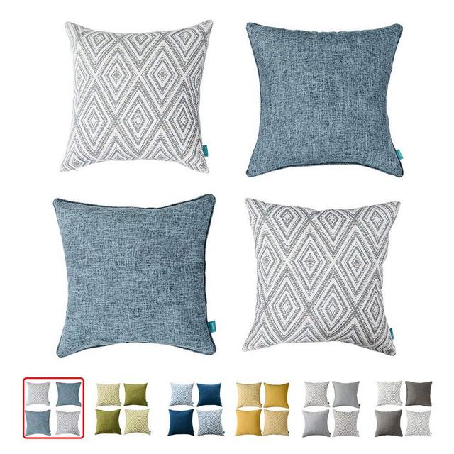 HOMEPLUS Plaid Cotton Decorative Pillow Covers 4 pcs Throw Pillows Covers Navy Blue Couch Pillowcase Cushion Cover 17X17 Throw Pillow Cover Couch Blue