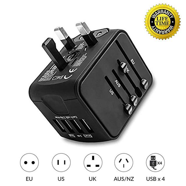 Unidapt International Power Adapter Travel Charger - All in One Universal World USB Travel Adaptor with 4-USB for Euro, AU, UK, USA - 160 Countries (Black)