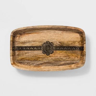 Cravings by Chrissy Teigen 18"x10.9" Mango Wood Rectangular Tray with Metal Inlay