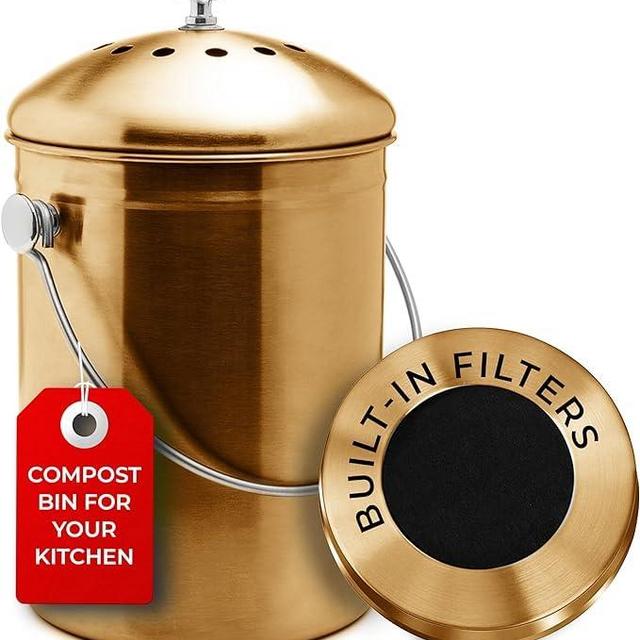 EPICA Countertop Compost Bin Kitchen | 1.3 Gallon | Odorless Composting Bin with Carbon Filters | Indoor Compost Bin with Lid | Stainless Steel Kitchen Composter for Food Scraps & Waste Recycling
