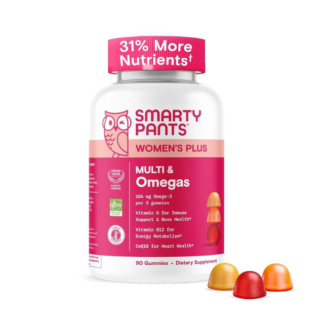 SmartyPants Women's Multivitamin Gummies - Improved Formula: Omega 3 (DHA/EPA), Methylfolate, CoQ10, Vitamin D3, C, Vitamin B12, B6, A, K & Zinc, Inositol, Gluten Free, 90 Count (30 Day Supply)