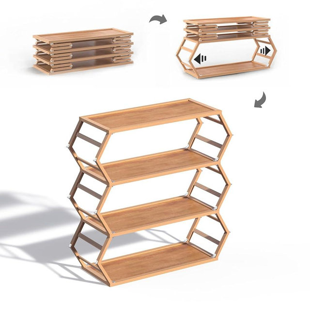 Bamboo Foldable Shoe Rack Organizer for Entryway, Free Standing Storage Shelf for Hall Way,Garage,Bedroom or Camping Tent,Small Plants/Collections Display Stand for Porch, Balcony; Installation-Free