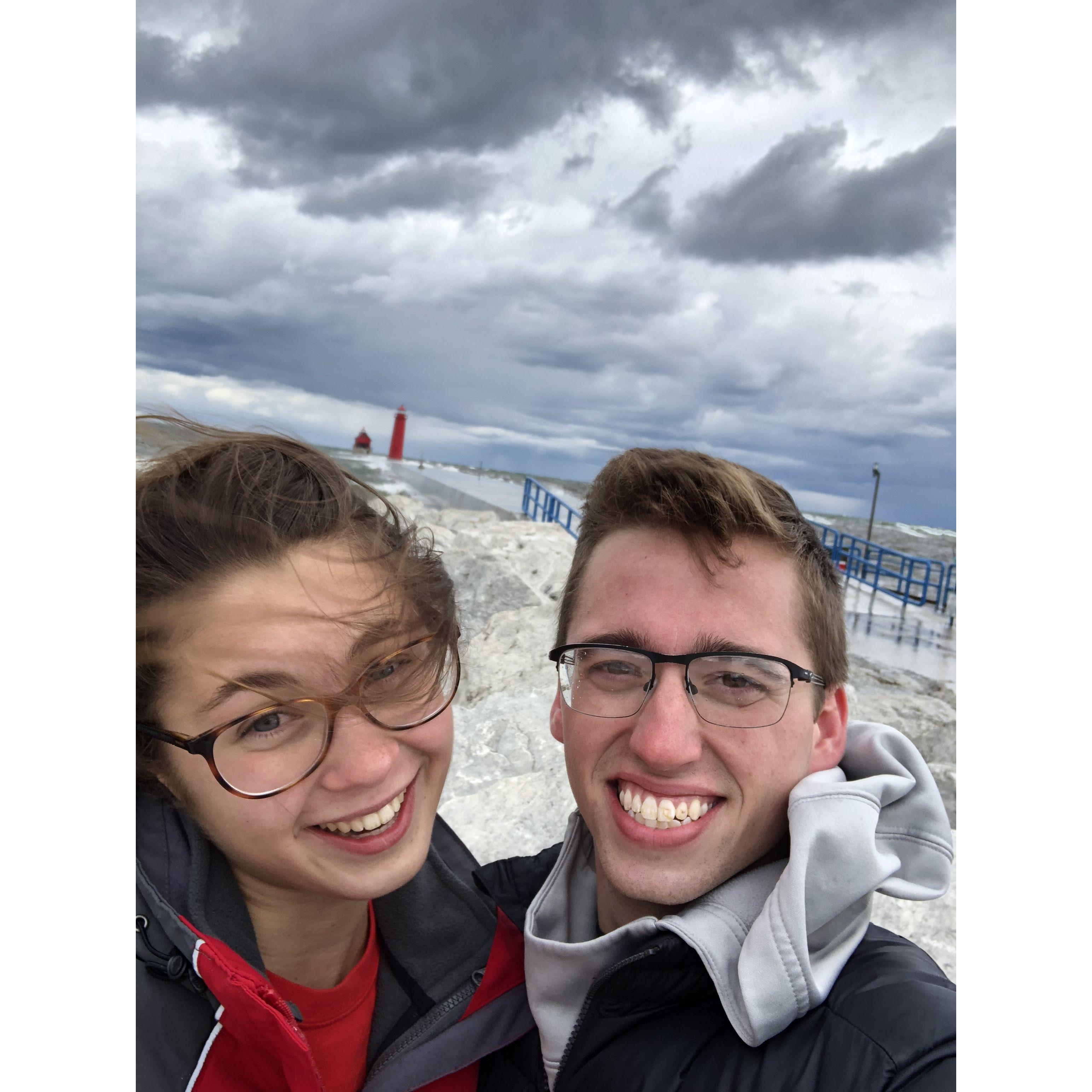 First trip together - Grand Haven, MI. Her hair is still a mess!