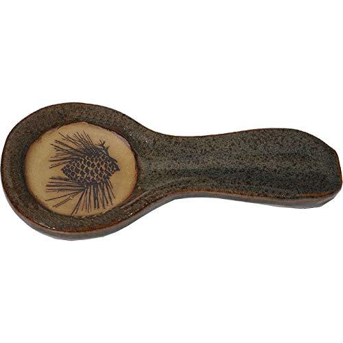 ALWAYS AZUL POTTERY 9.5 Inch Long Spoon Rest in Pinecone 1 Design and Seamist Glaze - Handmade Pottery Cookware Accessories - Kitchen Countertop Holder for Giant Spatula, Ladle & More