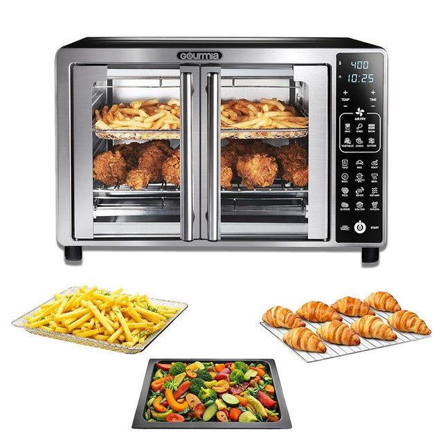 Gourmia Air Fryer French Door Toaster Oven - 6-Slice Capacity, LED Display with 19 Cooking Presets, Stainless Steel
