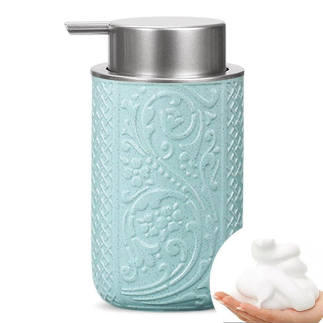 Ceramic Bathroom Foam Soap Dispenser with Silver Pump, Refillable Lotion Dispenser for Kitchen (Green)