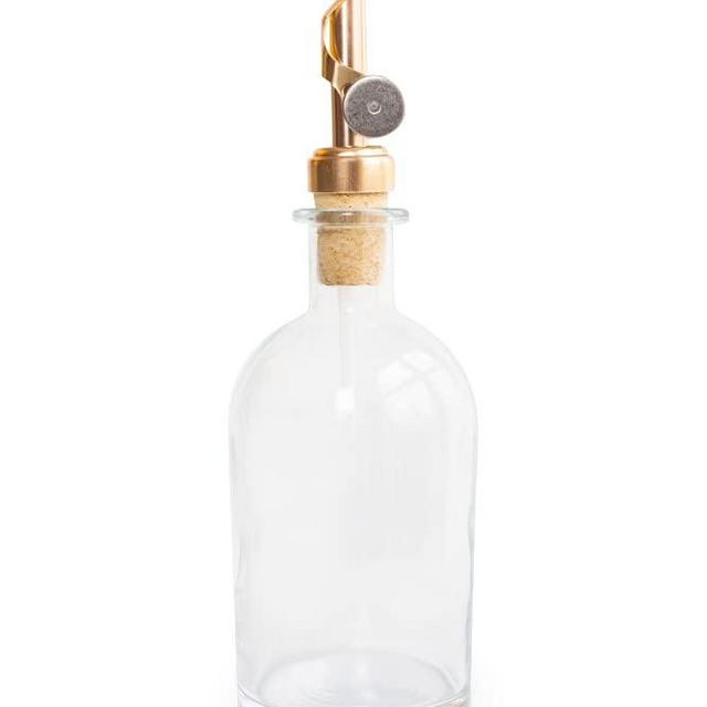 Rail19 Small Clear Glass Mouthwash Dispenser with Metal Pour Spout | Cooking Oil and Vinegar Dispenser - Perfect for The Bathroom, Kitchen and Tabletop, 8oz
