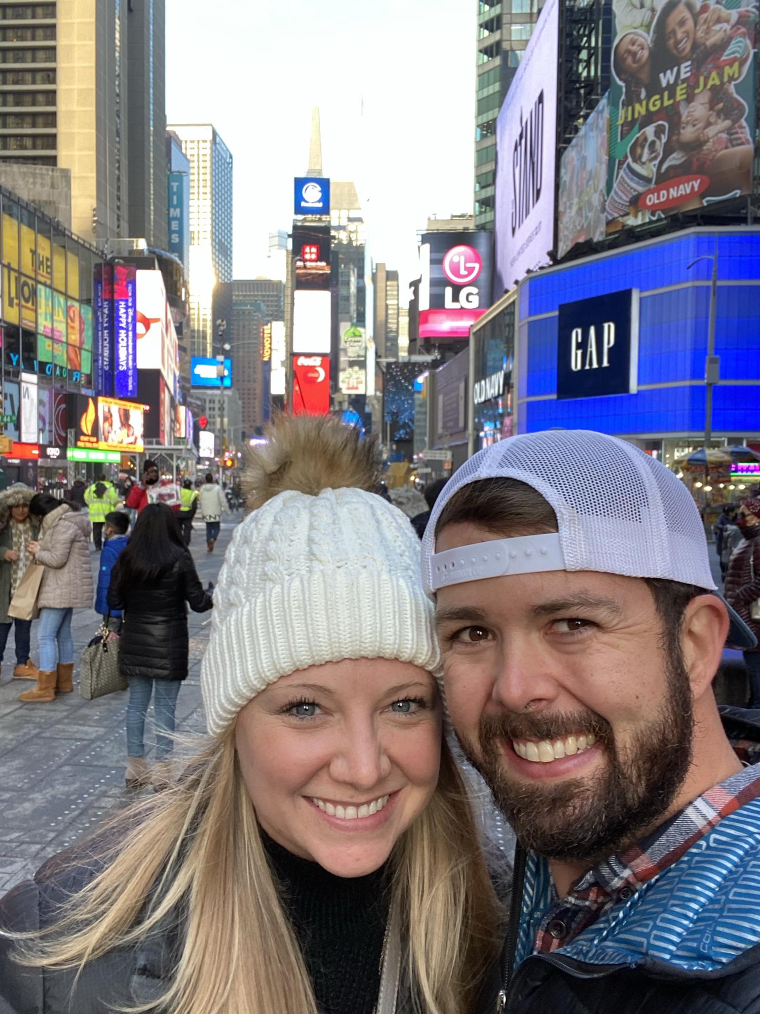 Times Square in NYC December 2020 (brief mask removal)
