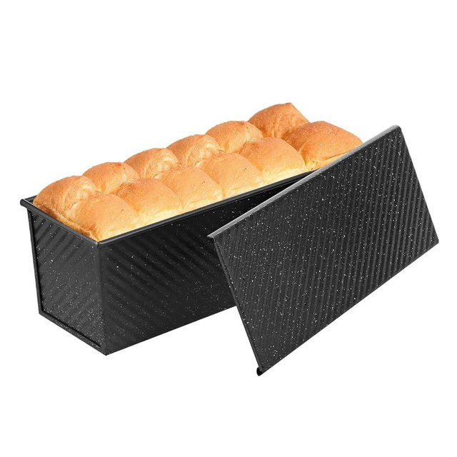 SS&CC Pullman Loaf Pan with Lid 13x4 | 2.2lb Carbon Steel Bread Pan for Homemade Sourdough & Sandwich Bread | Nonstick Bakeware, Heavy Duty & Easy Clean (Black, 2.2lb)