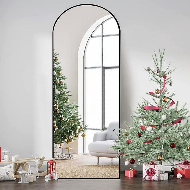 Koonmi Black Arched Full Length Mirror 64"x21" Floor Body Mirror Standing Hanging or Leaning Wall-Mounted Vanity Mirror with Aluminum Alloy Frame for Living Room and Bedroom