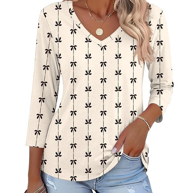 Lomon Women's V Neck T Shirts 3/4 Sleeve Blouse Summer Tops Dressy Casual Basic Tees