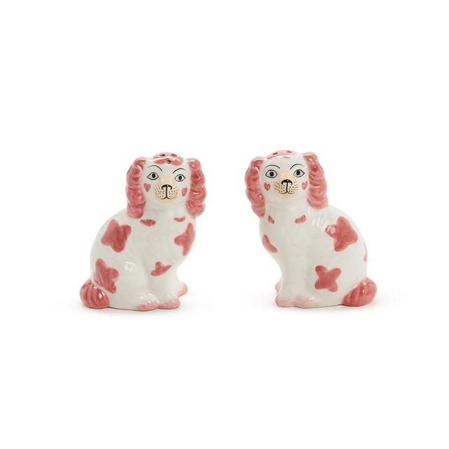 Two's Company Staffordshire Dog Salt and Pepper Shaker Set - Hand-Painted Ceramic, 3.5-Inches Height (Pink and White)