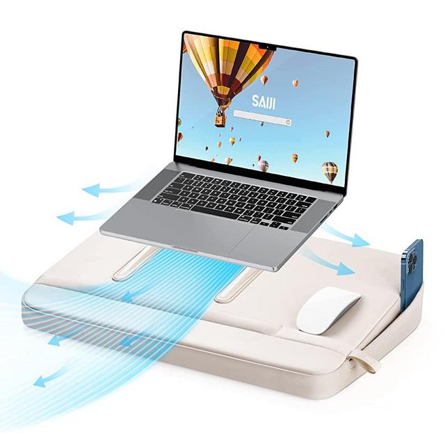 SAIJI Laptop Lap Desk, Ultra Comfortable Lap Pillow Fit up to 17” Laptop, Portable Lap Desk Cushion with Mouse Pad Area, Side Pocket, Laptop Stand for Sofa &Bed Home Office(21.3 X12.6, Beige)