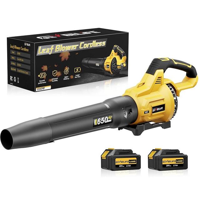 GEVEELIFE Leaf Blower Cordless, 650CFM & 3 Speed Levels, Electric Cordless Leaf Blower with 2 * 5.0Ah Battery Powered, Blowers for Lawn Care, Yard, Blowing Leaves, Dust, Snow