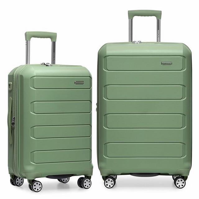 Traveler's Choice Pagosa Indestructible Hardshell Expandable Spinner Luggage, Green, 2 Piece Set