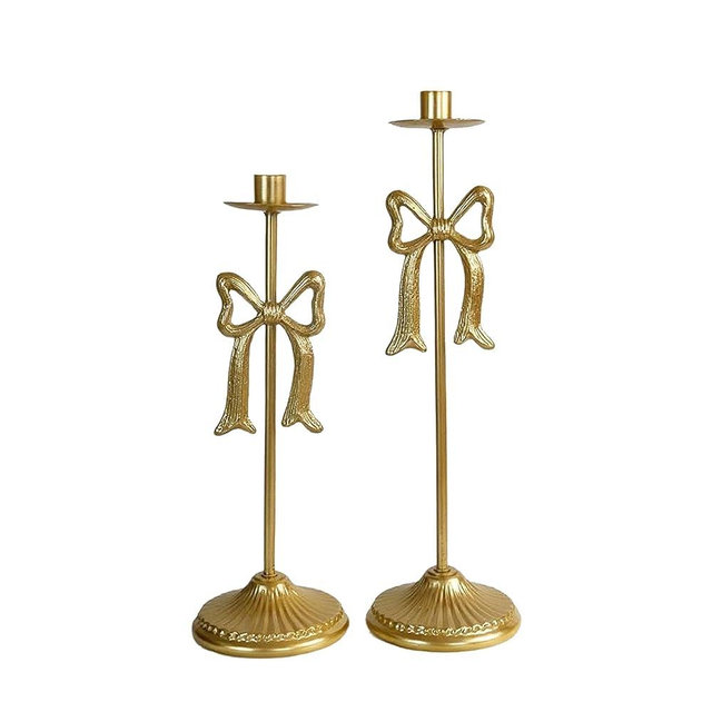 Remenna Gold Candle Holder Bow Candlestick Holders,Modern Metal Taper Candle Holders Set of 2 Table Mantel Decorative Candle Sticks for Wedding, Dinning, Party,Home Decor