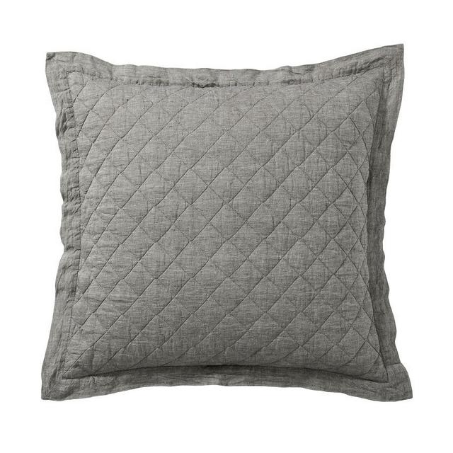 Heathered Charcoal Belgian Flax Linen Diamond Quilted Shams, Euro, Set of 3