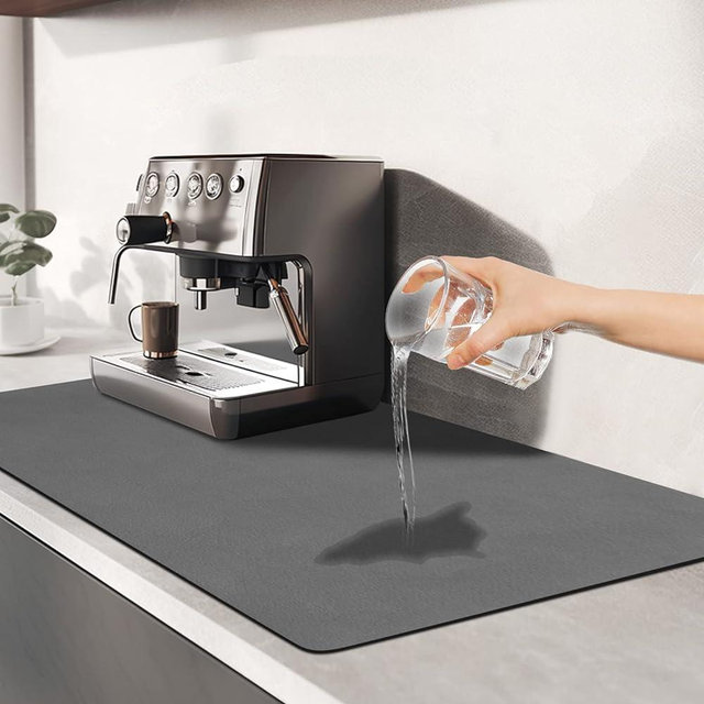 Coffee Mat Dish Drying Mats for Kitchen Counter Under Sink Mats for Kitchen Waterproof Coffee Bar Accessories Fit Under Coffee Maker Coffee Machine Coffee Bar Mats for Countertop (Deep Gray, 12"*19")
