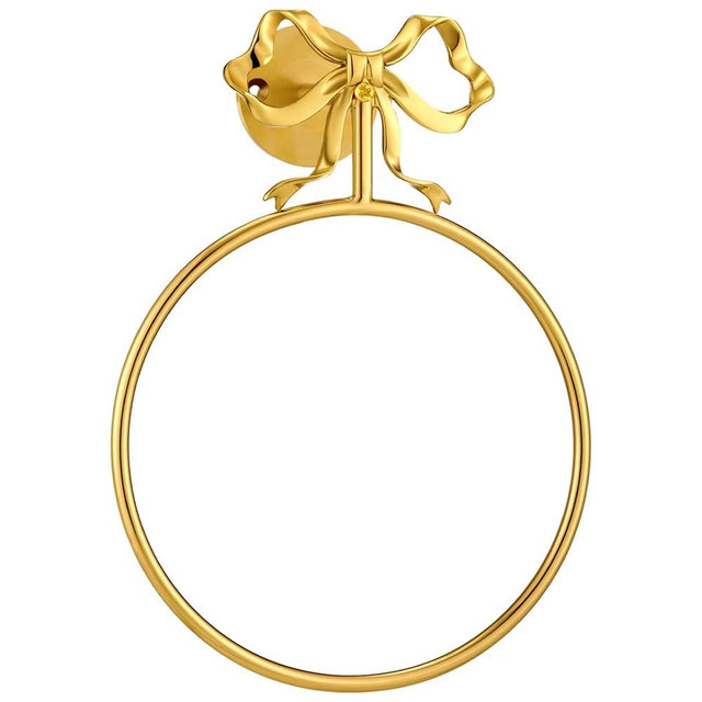 MorningRo Bow Bathroom Towel Ring Brass Antique Gold Towel Hanger Wall Mount Kitchen Bathroom Hand Towel Holder Heavy Duty Decorative Brass Hanging Ring for Bathroom Wall Mounted Vintage