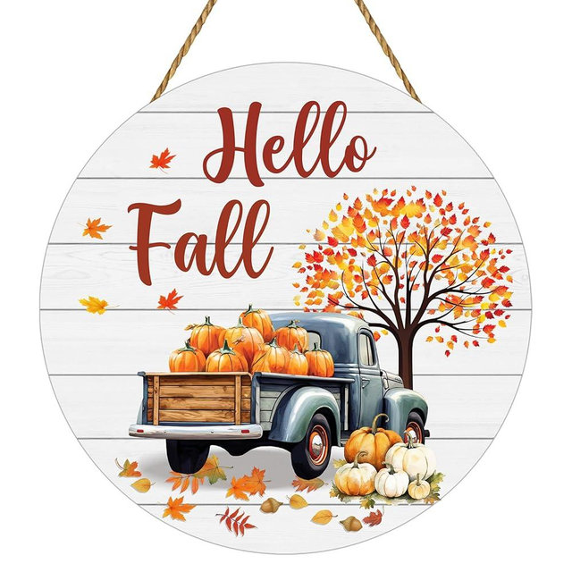Fall Decorations for Home Fall Decor Truck Door Sign Wall Decor Maple Leaf Pumpkin Hanging Sign Wooden Front Door Hanger for Autumn Harvest Thanksgiving Porch Indoor Outdoor Home Decorations