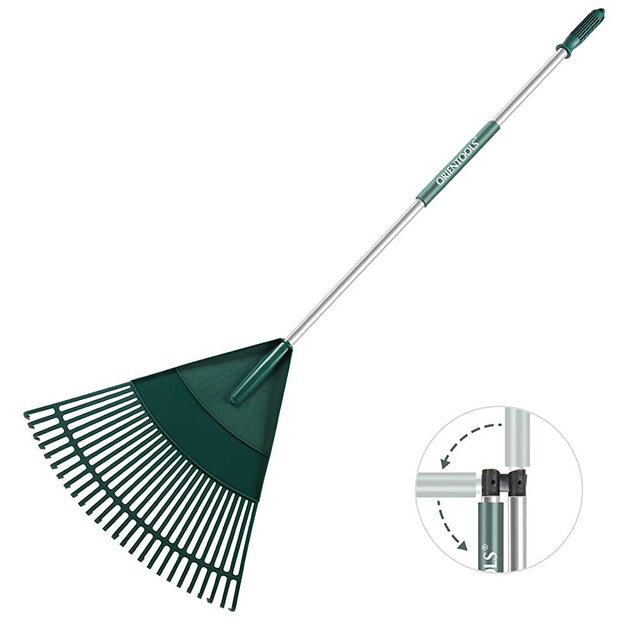 Rake for Leaves, Leaf Rake with Ergonomic Foldable Lightweight Steel Poly Shrub Rake for Cleaning Leaves, 26 Tines, 65.7 Inches (Silver Handle)