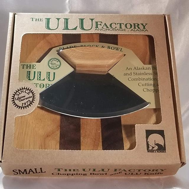 6.5 Inch Block with Deep Dish Chopping Bowl and Ulu Knife with Plain Birch Handle
