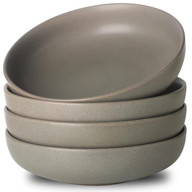 Tikooere Pasta Bowls Set of 4, 34 oz Stoneware Salad Bowls, Ceramic Serving Bowls for Kitchen, Deep Pasta Bowls for Pasta, Salad, Soup, Fruit, Microwave Dishwasher Oven Safe, Matte Gray