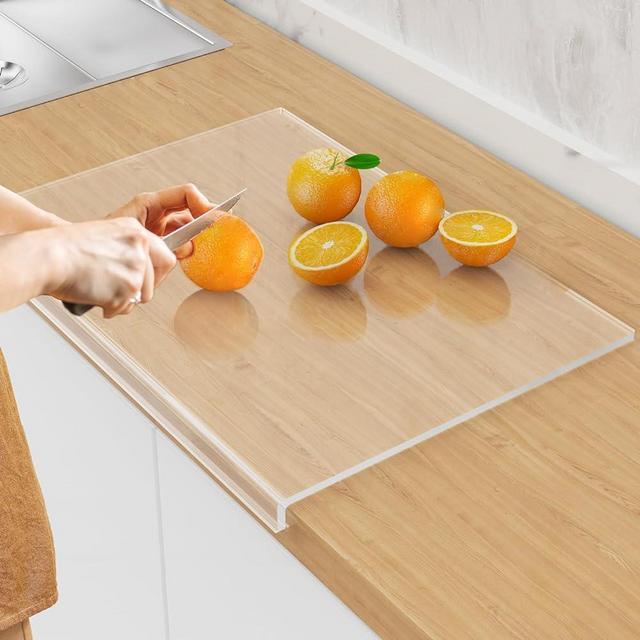 SWSKR Acrylic Cutting Board with Counter Lip,18"x14" Large Clear Cutting Board for Kitchen Countertop,Non-Slip,60% Thicker,Perfect for Bread,Meat,Veggies & More,Great Kitchen Essential Gadgets & Decor