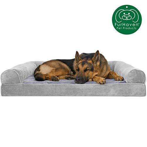 FurHaven Ultra Plush/Velvet Orthopedic Dog Couch Sofa Bed for Dogs and Cats, Velvet Smoke Gray, Jumbo