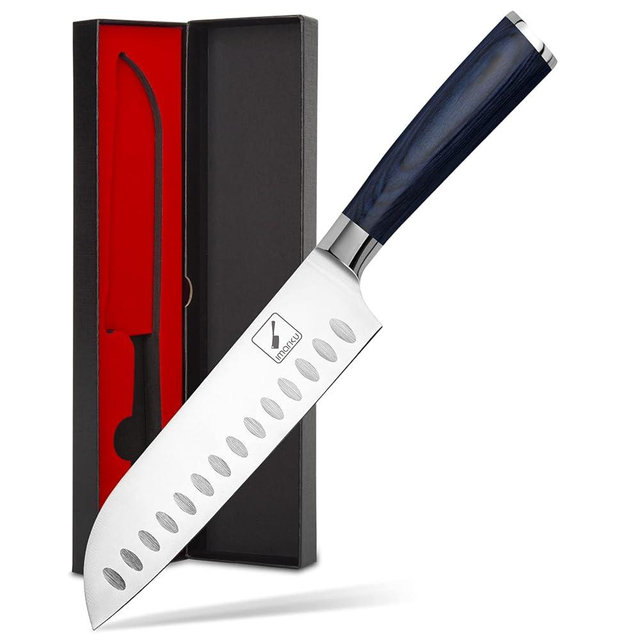 imarku Santoku Knife, 7 inch Kitchen Knife Ultra Sharp Asian Knife Japanese Chef Knife - German HC Stainless Steel 7Cr17Mov - Ergonomic Pakkawood Handle, Christmas Gifts for Women/Men, Blue