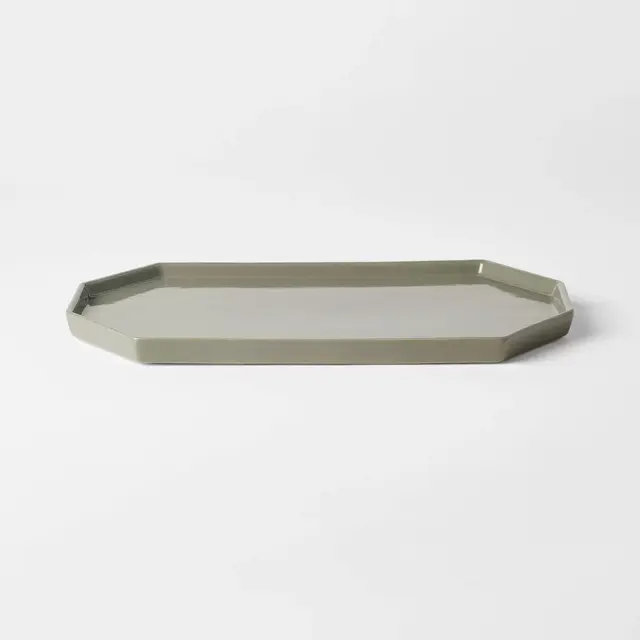 Glossy Ceramic Tray Gray - Threshold™ designed with Studio McGee