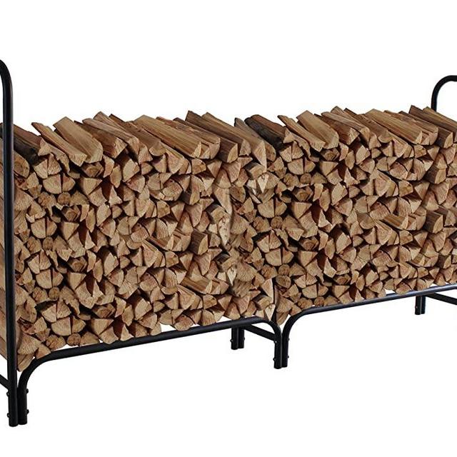 8 ft Outdoor Fire Wood Log Rack for Fireplace Heavy Duty Firewood Pile Storage Racks for Patio Deck Metal Log Holder Stand Tubular Steel Wood Stacker Outside Fire place Tools Accessories Black