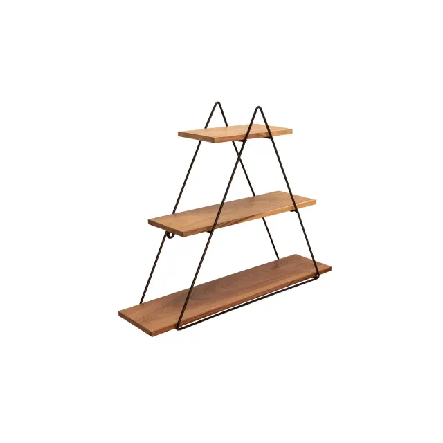 Sagebrook Home 20" Wooden Triangle Shelf with Metal Frame - 3 Tiered Wall Shelf in Brown - Rustic Farmhouse Contemporary