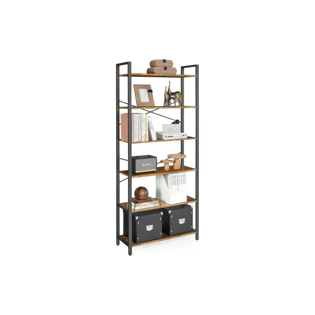 VASAGLE 6-Tier Tall Bookshelf, Large Bookcase with Steel Frame, Study, Industrial Style, 11.8 x 31.5 x 73.2 Inches Rustic Brown and Black