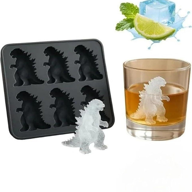 Dinosaur Silicone Ice Cube Mold Tray - 6 Cavity Large Ice Cube Maker for Whiskey, Cocktails & Beverages - BPA Free Flexible Ice Tray with Easy Release - Fun Novelty Ice Molds for Parties