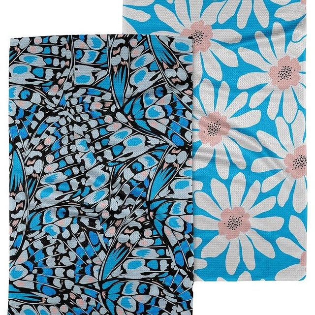 GEOMETRY Kitchen Towels - Quick Dry Microfiber Cloth Dish Towels for Kitchen Drying - Premium Quick Dry Towel (Flutter Bloom, 18" x 30" (2-Pack Set))