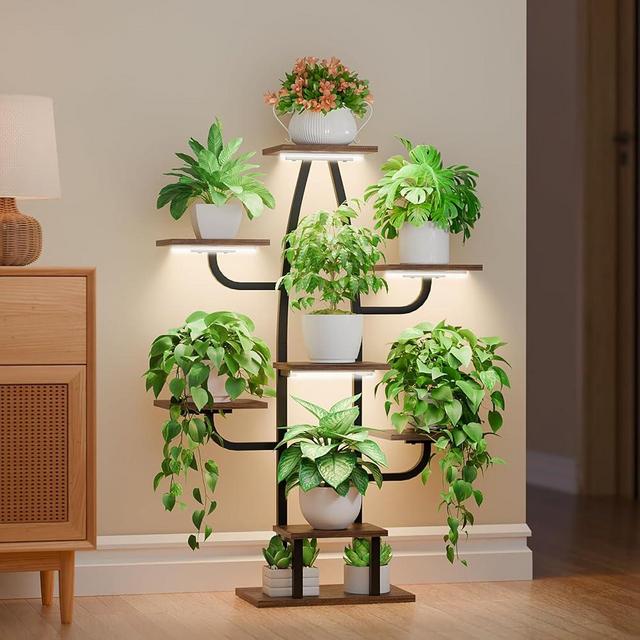 Plant Stand Indoor with Grow Light - 8 Tiered Indoor Plant Shelf, 43" Corner Plant Stands for Indoor Plants Multiple, Metal Plant Shelves Indoor, Cactus Plant Holder for Living Room, Patio, Hallway