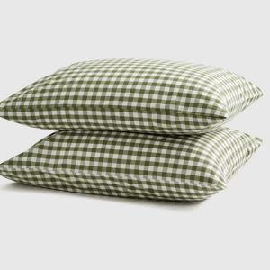 Organic Percale Pillowcase Set - Olive Gingham, King