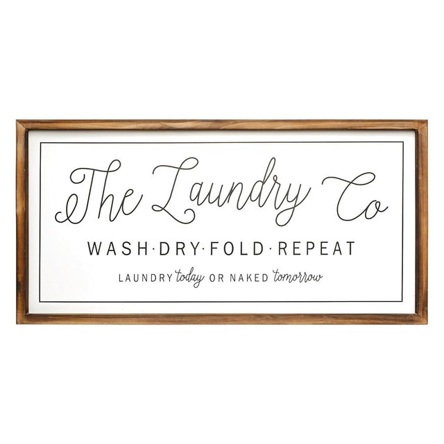 UPPER DECOR Large Laundry Sign for Laundry Room Decor 24''×12'' Farmhouse Laundry Room Wall Decor Wooden Sign The Laundry Co Wash Dry Fold Repeat Laundry Room Sign
