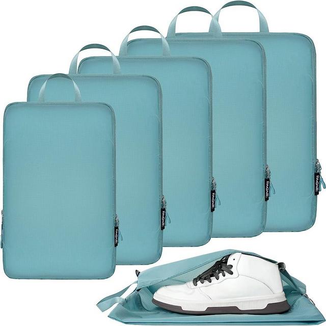 BAGAIL 6 Set Ultralight Compression Packing Cubes Packing Organizer with Shoe Bag for Travel Accessories Luggage Suitcase Backpack(70D,Dusty Blue)