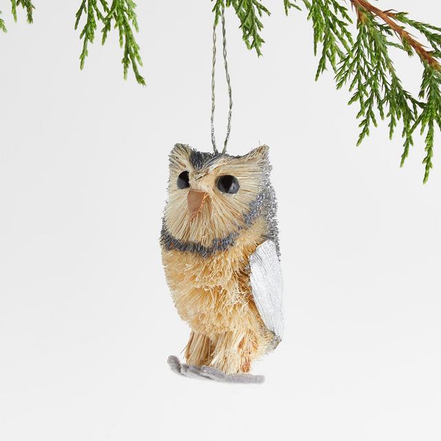 Silver Buri Owl Christmas Ornament