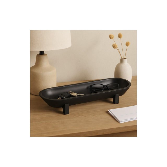 Decorative Oval Bowl for Coffee Table Decor - Minimalist Home Decor Accents for Centerpiece Table Decoration or Living Room - 3.75", Black