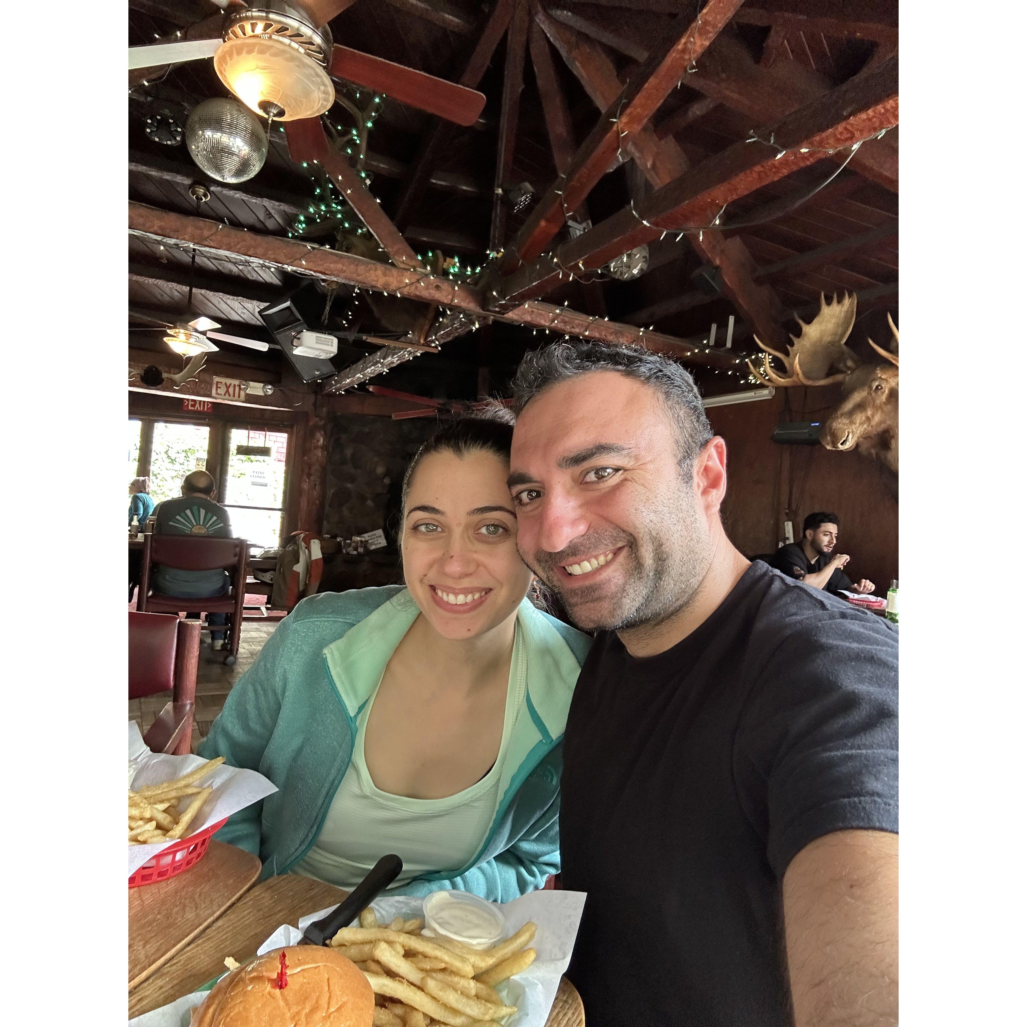 Eating lunch at Mt. Baldy Lodge