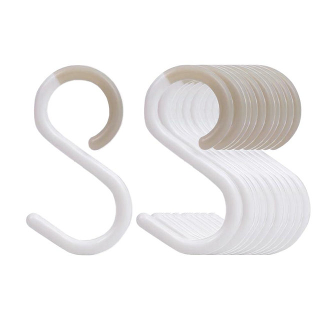 KCKEYS Secure & Quiet Plastic S Hooks, Flexible Neck for Easy Twist & Lock, Completely Rust-Free, Holds up to 10 lbs, (White-10pcs, Large(3.5 in))