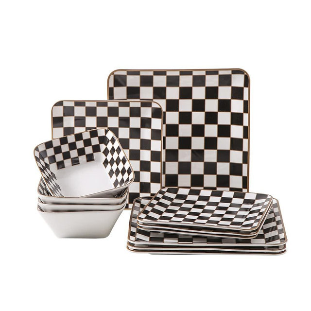 Porlien Checker Square Dinnerware Set for 4